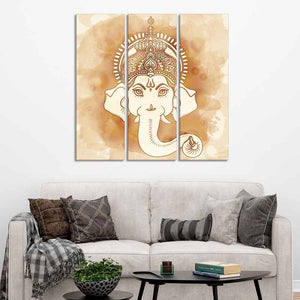 Lord Ganesha Face Wall Painting of Three Panels