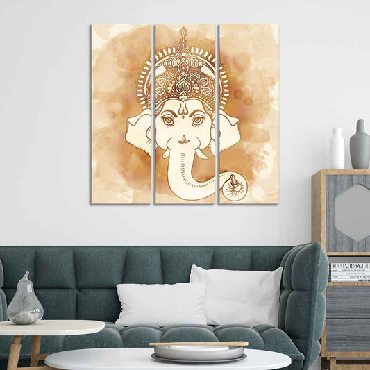 Lord Ganesha Face Wall Painting of Three Panels