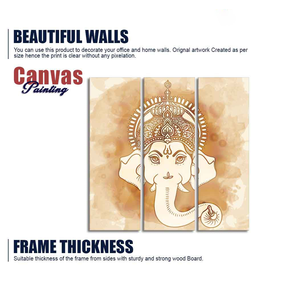 Lord Ganesha Face Wall Painting of Three Panels