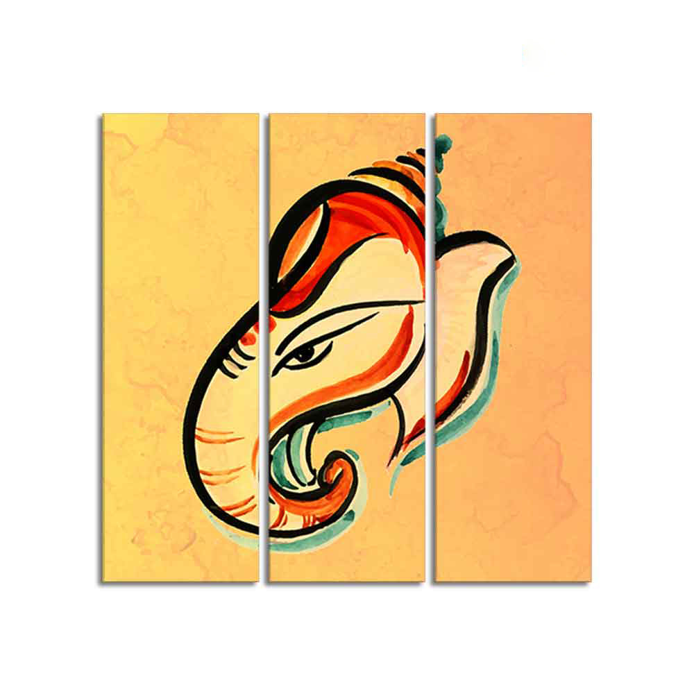 Lord Ganesha Head Abstract Art Canvas Wall Painting Set of Three