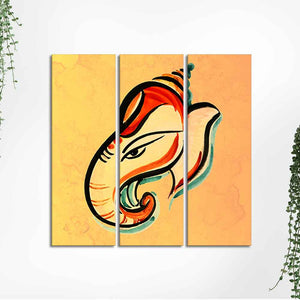 Lord Ganesha Head Abstract Art Canvas Wall Painting Set of Three