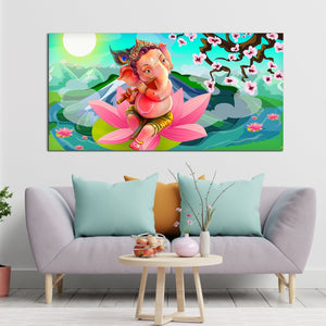 Lord Ganesha Playing Flute Premium Wall Painting