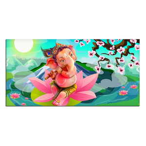 Lord Ganesha Playing Flute Premium Wall Painting