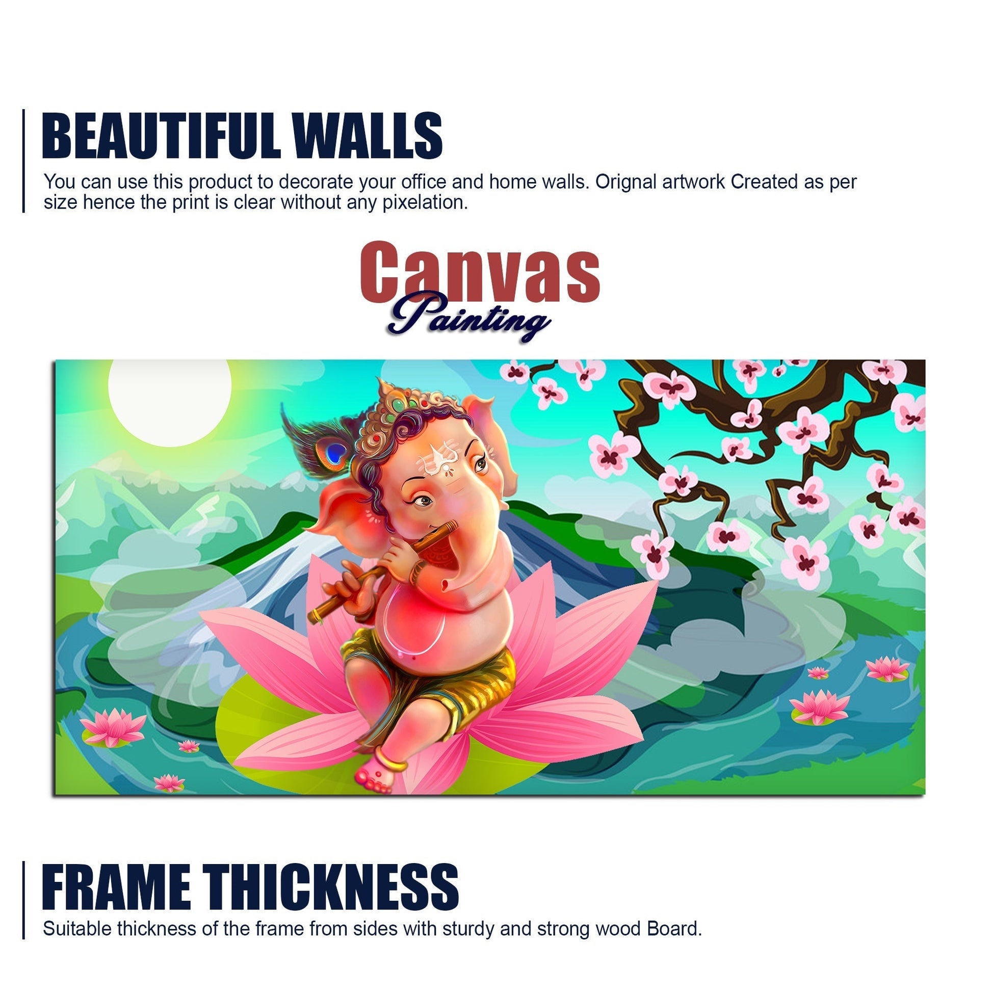 Lord Ganesha Playing Flute Premium Wall Painting