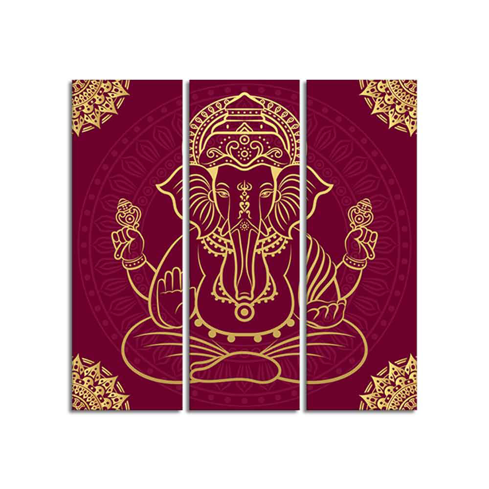 Lord Ganpati Canvas Wall Painting of Three Pieces