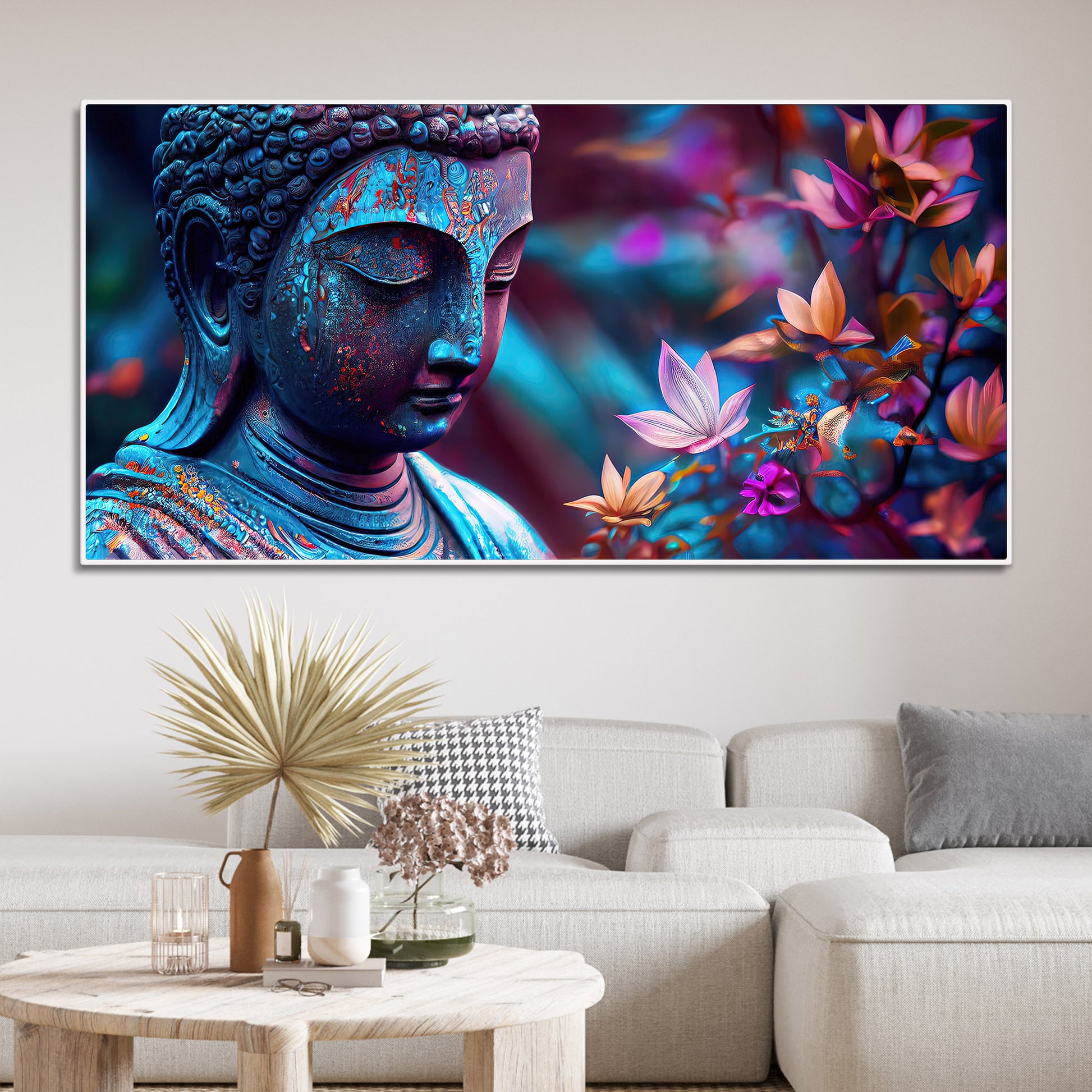 Lord Gautam Buddha Floral Art Canvas Wall Painting