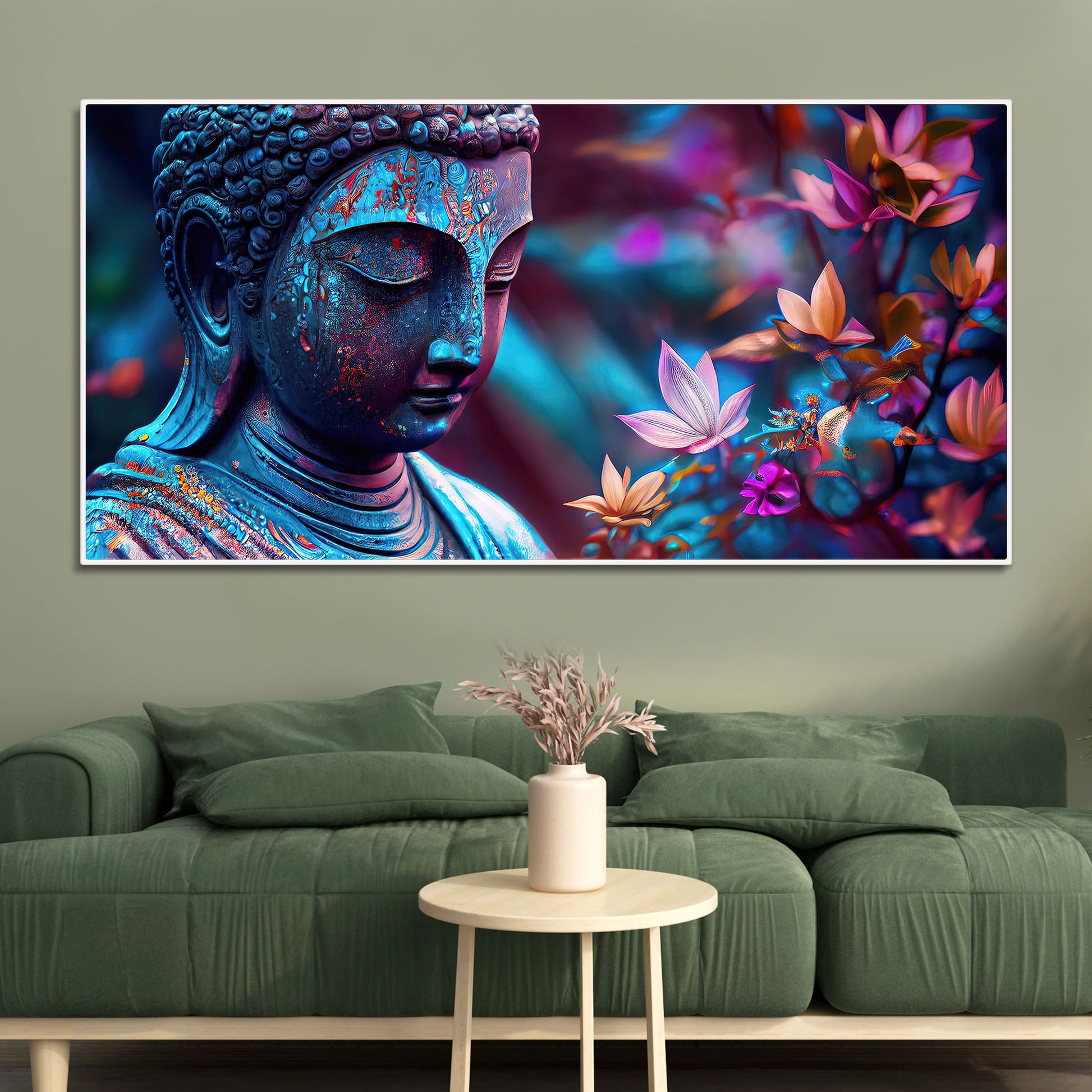 Lord Gautam Buddha Floral Art Canvas Wall Painting