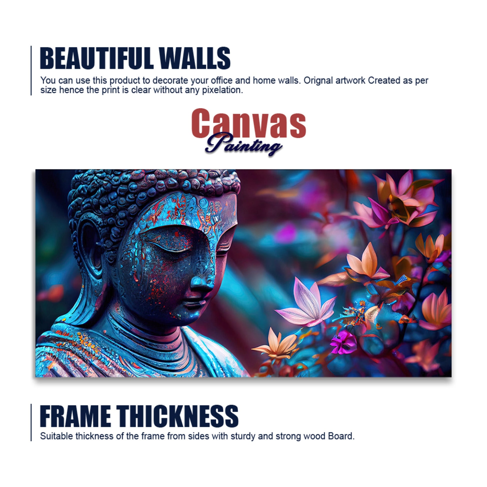 Lord Gautam Buddha Floral Art Canvas Wall Painting