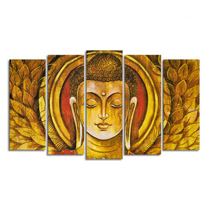 Lord Gautam Buddha Meditation Wall Painting Set of Five Pieces