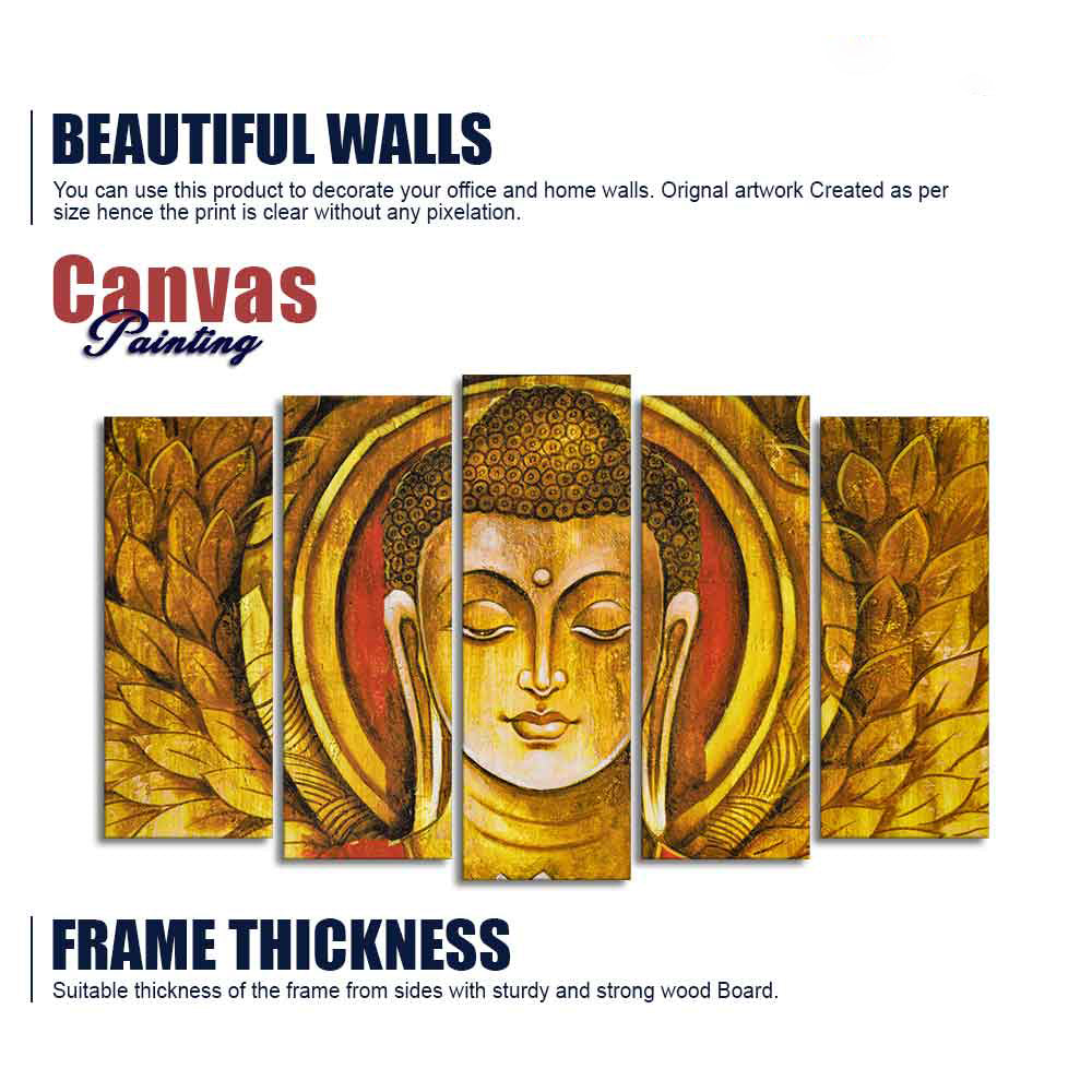 Lord Gautam Buddha Meditation Wall Painting Set of Five Pieces