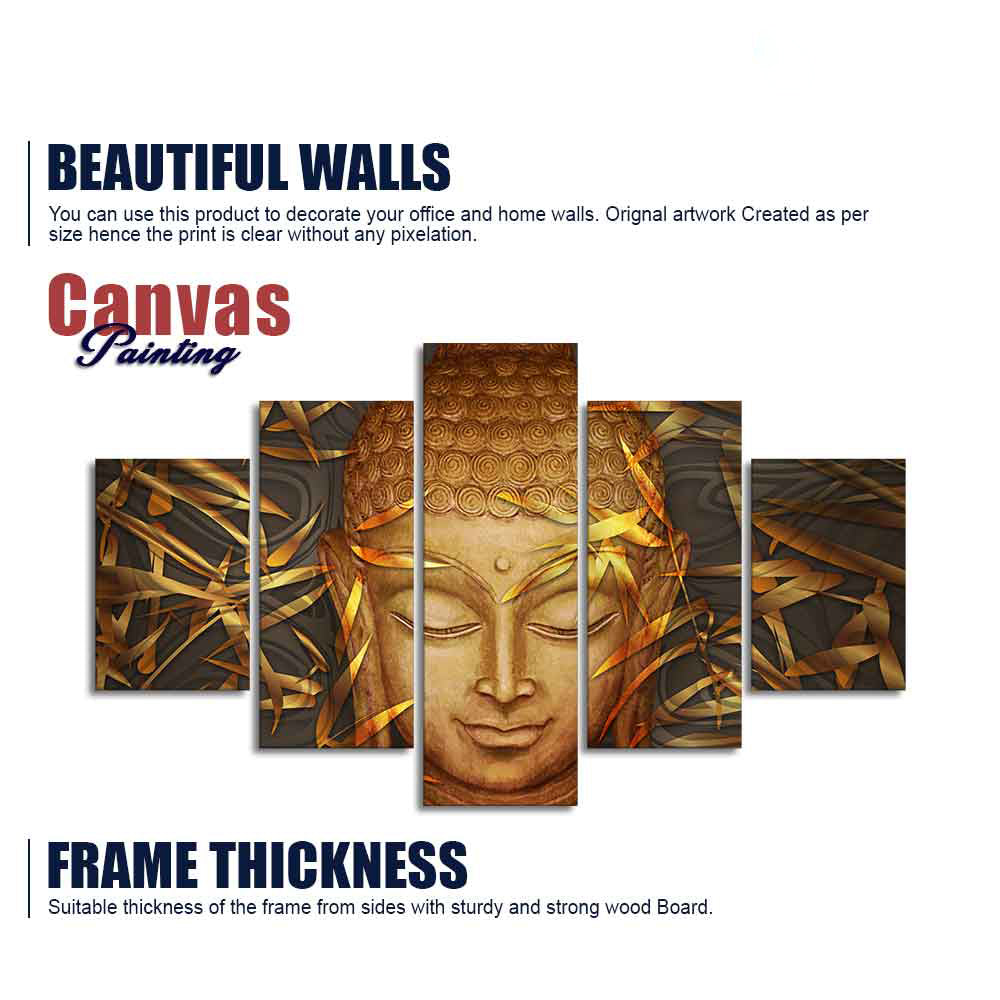 Lord Gautam Buddha with Serene Smile Wall Painting of Five Pieces