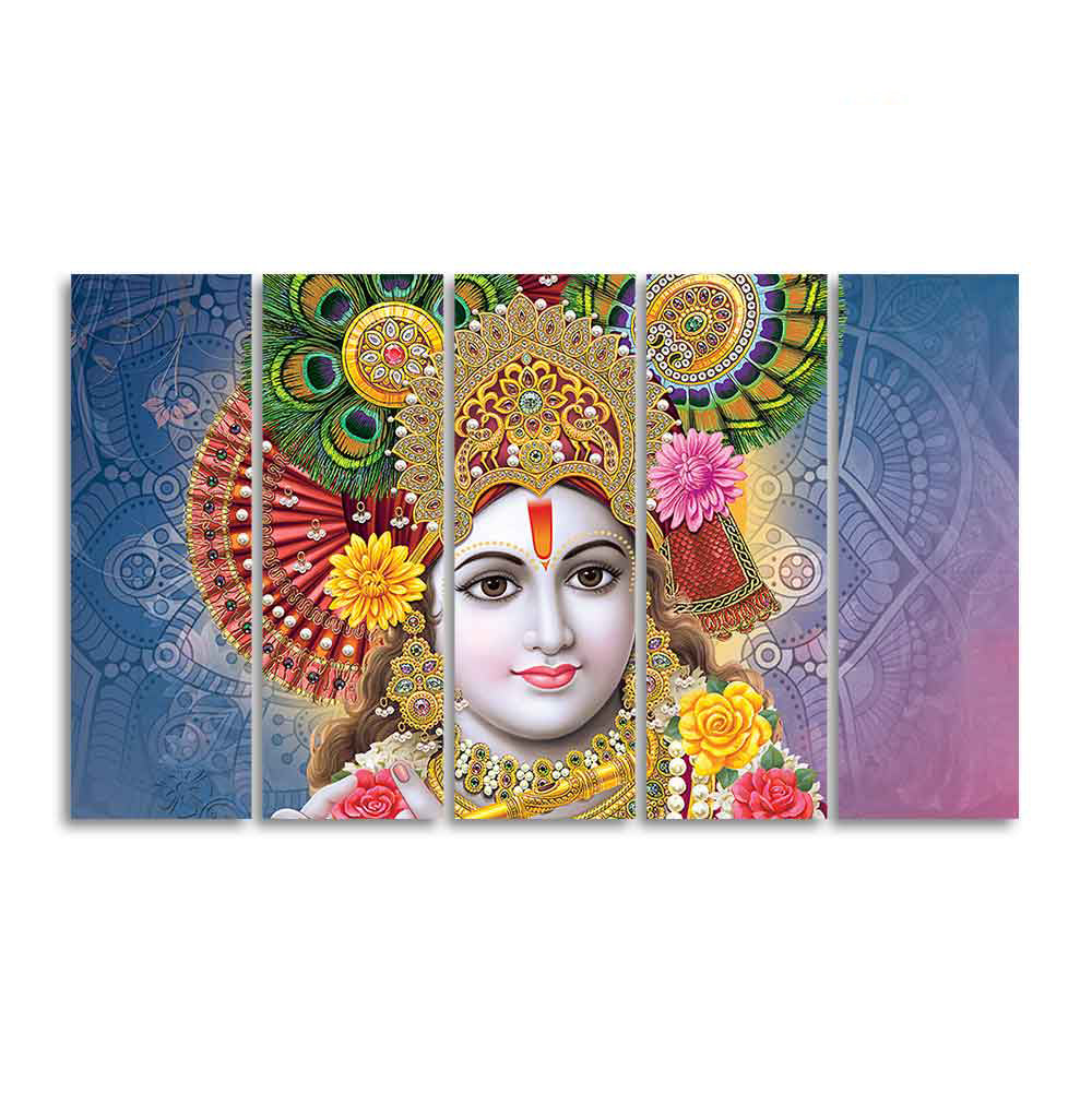 Lord Kanha Ji Canvas Wall Painting of Five Pieces