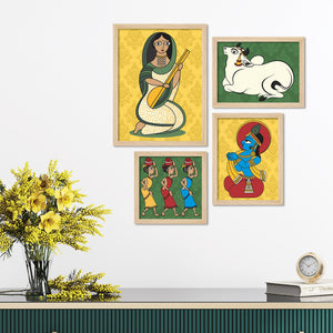 Lord Krishna Life Artistic Art Wall Frame Set of Four