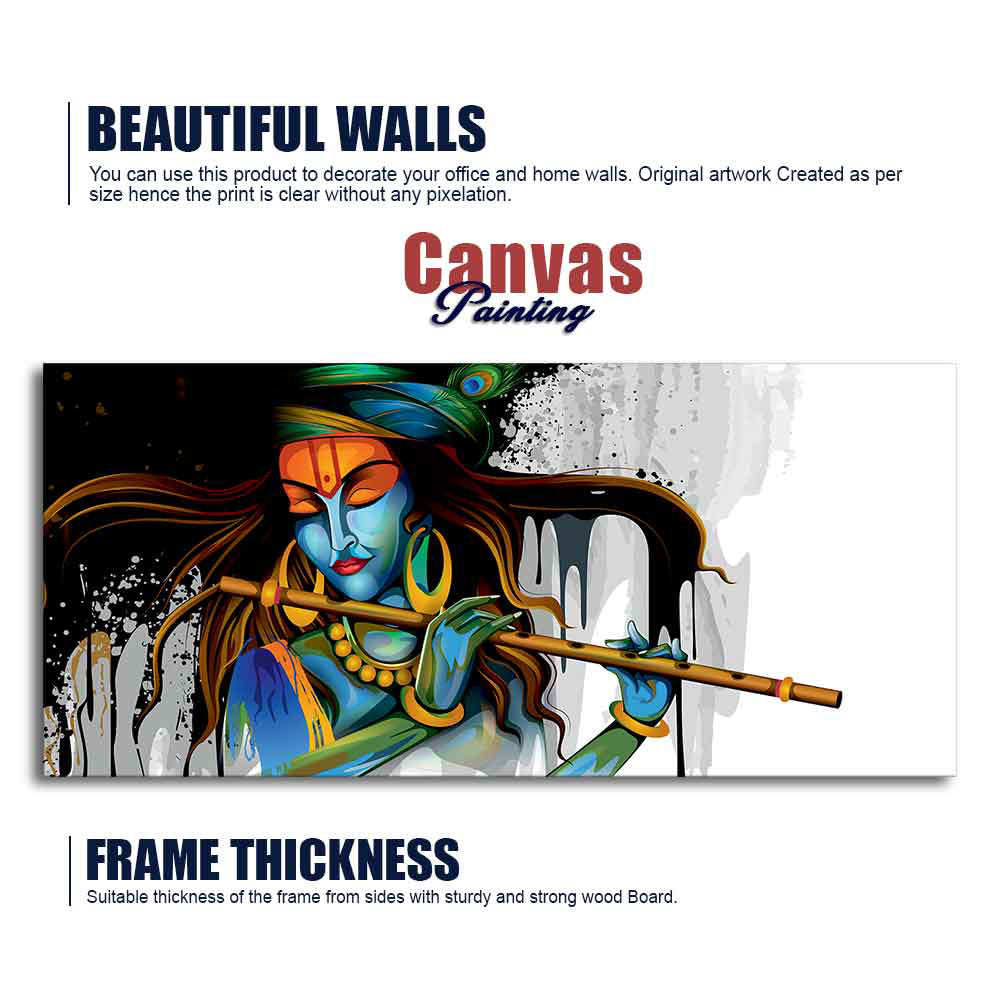 Lord Krishna Playing a Flute Canvas Wall Painting