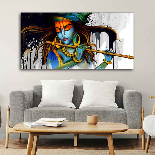 Lord Krishna Playing a Flute Wall Painting