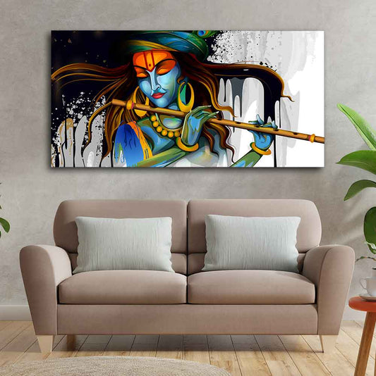 Lord Krishna Playing a Flute Wall Painting