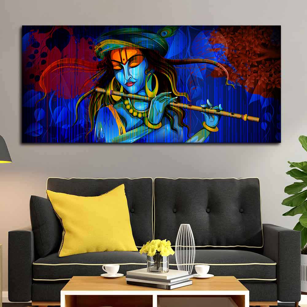 Lord Krishna playing Flute Canvas wall Painting