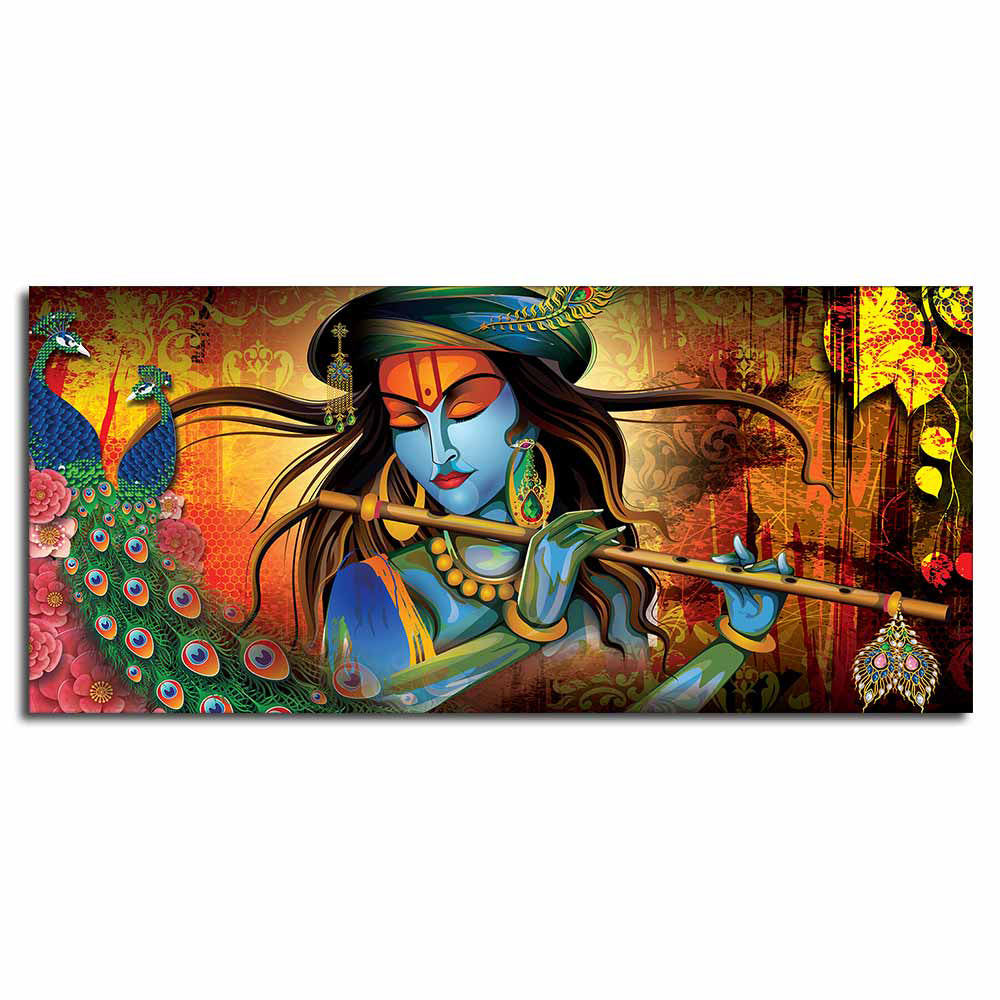 Lord Krishna Playing Flute Premium Wall Painting