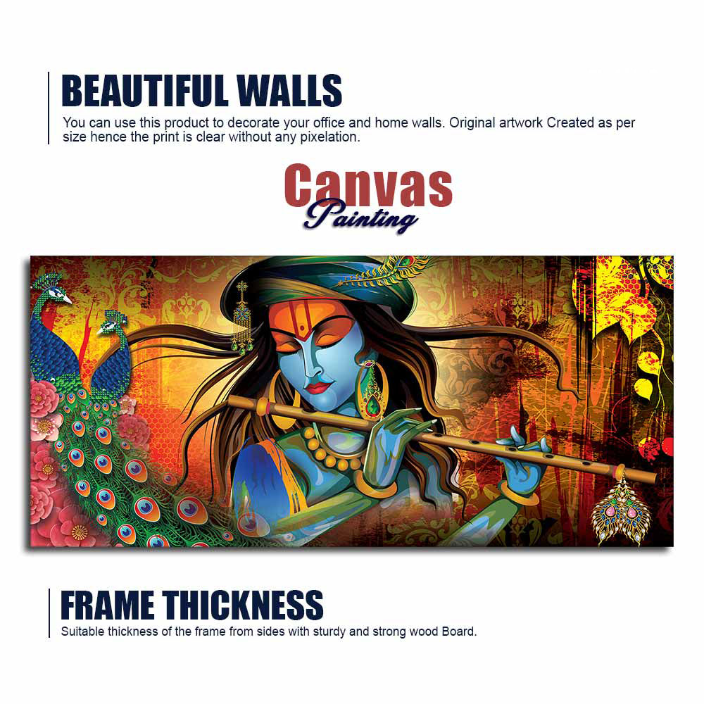 Lord Krishna Playing Flute Premium Wall Painting