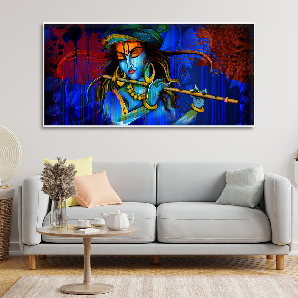 Lord Krishna Playing Flute Wall Painting – Homcraft