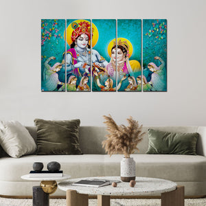 Lord Radha Krishna Canvas Wall Painting 5 Panel Set