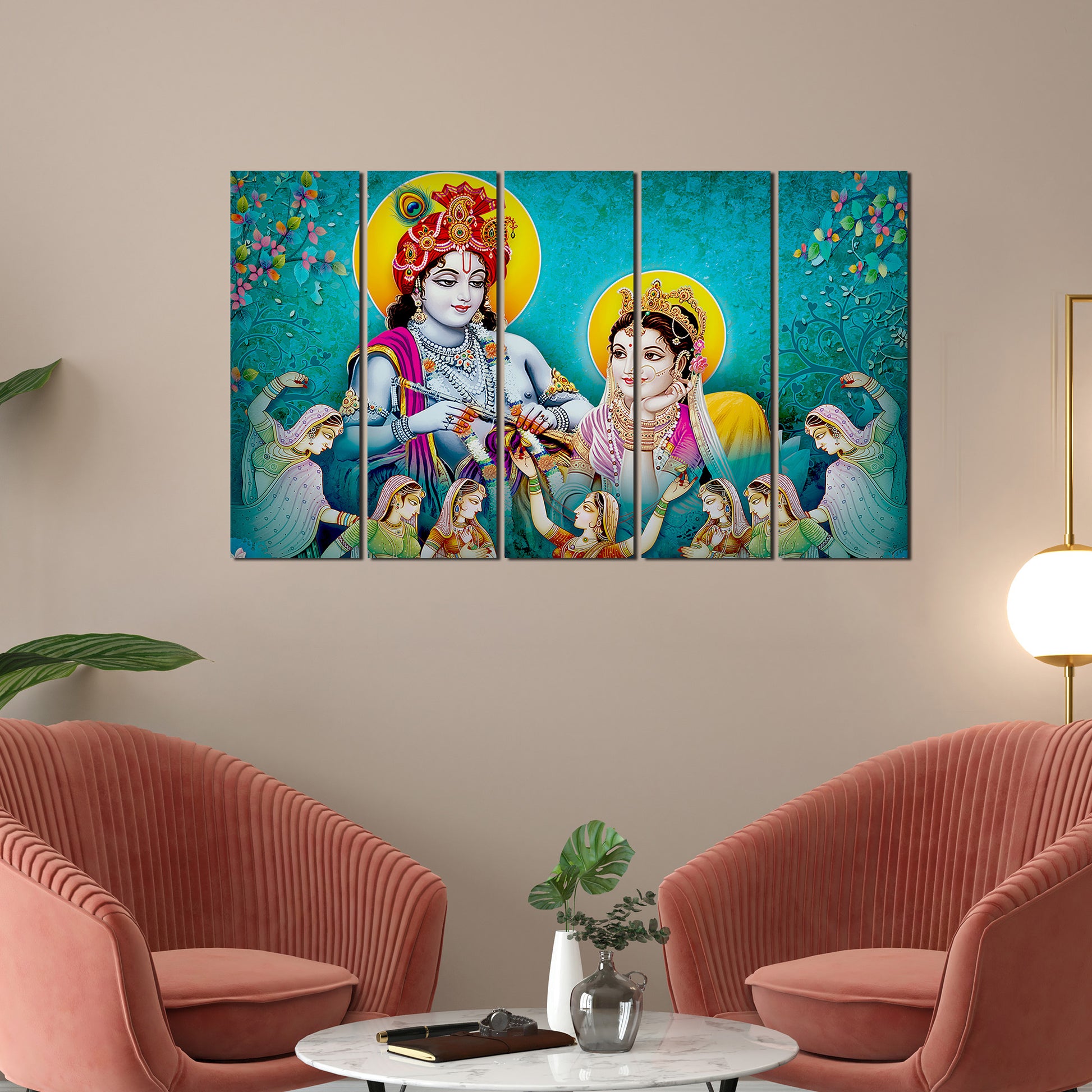 Lord Radha Krishna Canvas Wall Painting 5 Panel Set