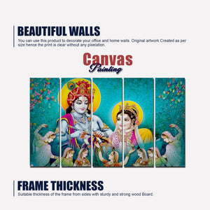 Lord Radha Krishna Canvas Wall Painting 5 Panel Set