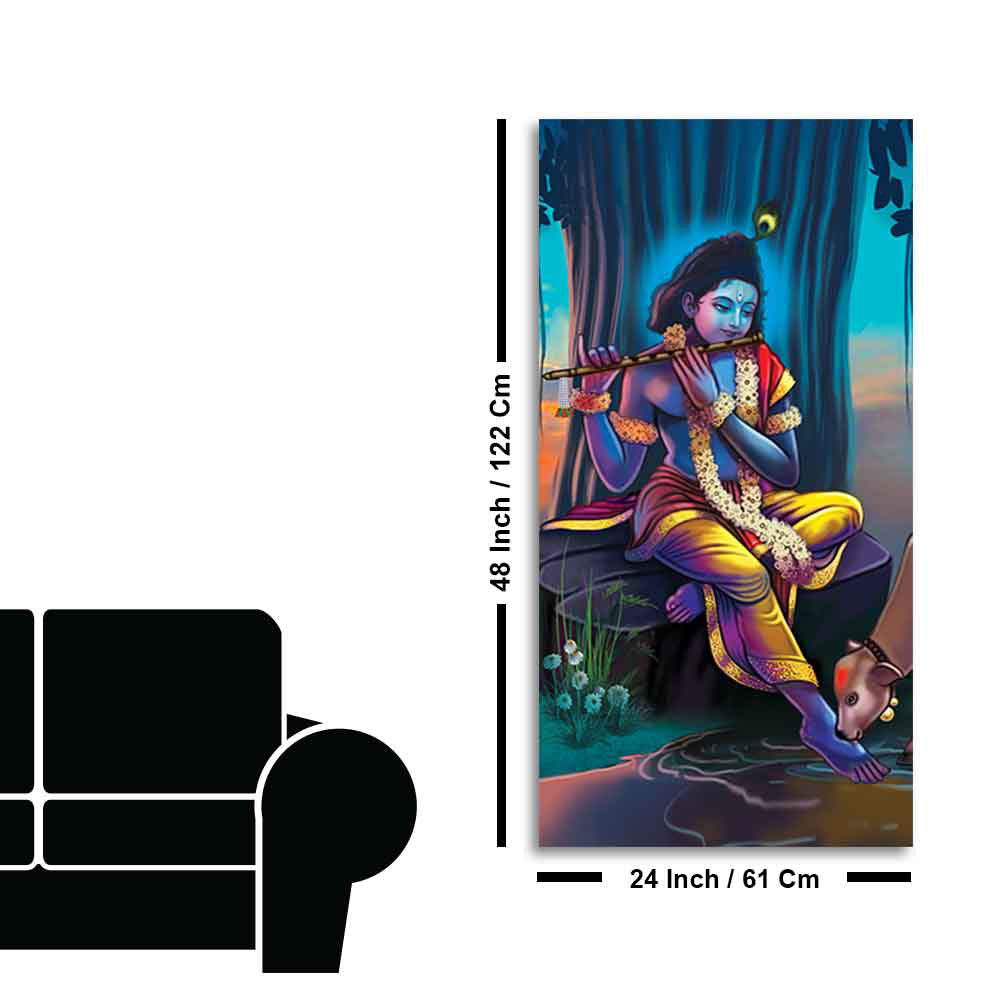 Lord Krishna With Flute Canvas Wall Painting