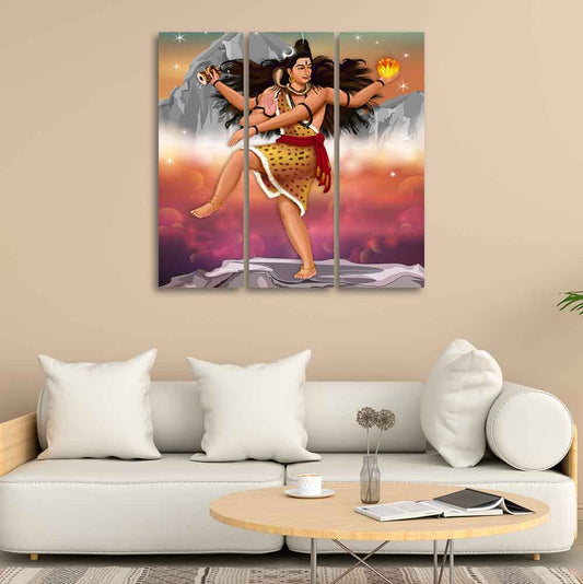 Lord of Dance Nataraja Canvas Wall Painting of 3 Pieces