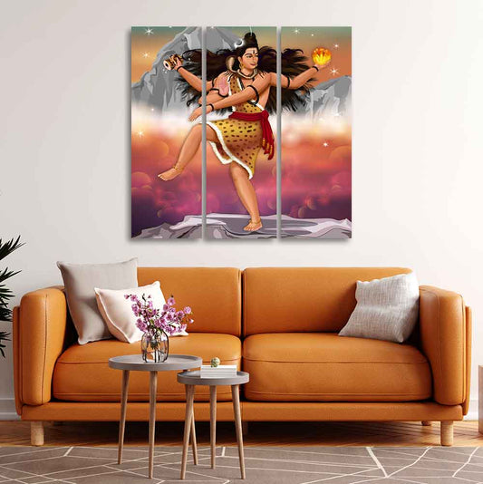 Lord of Dance Nataraja Canvas Wall Painting of 3 Pieces