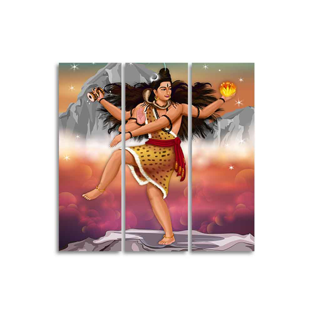 Lord of Dance Nataraja Canvas Wall Painting of 3 Pieces