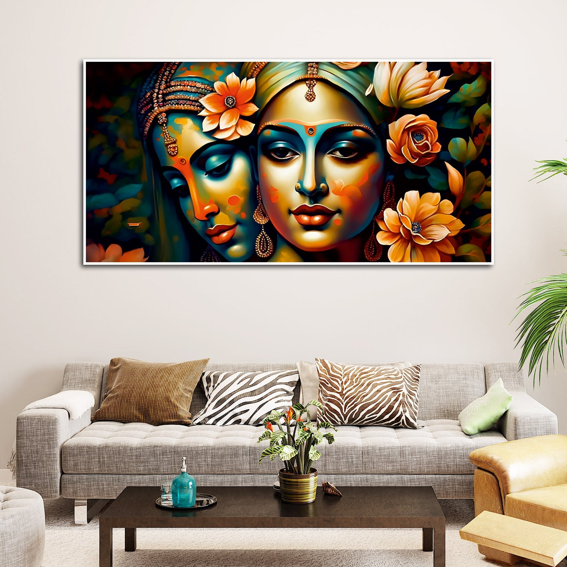 Lord Radha Krishna Face Artistic Art Canvas Wall Painting