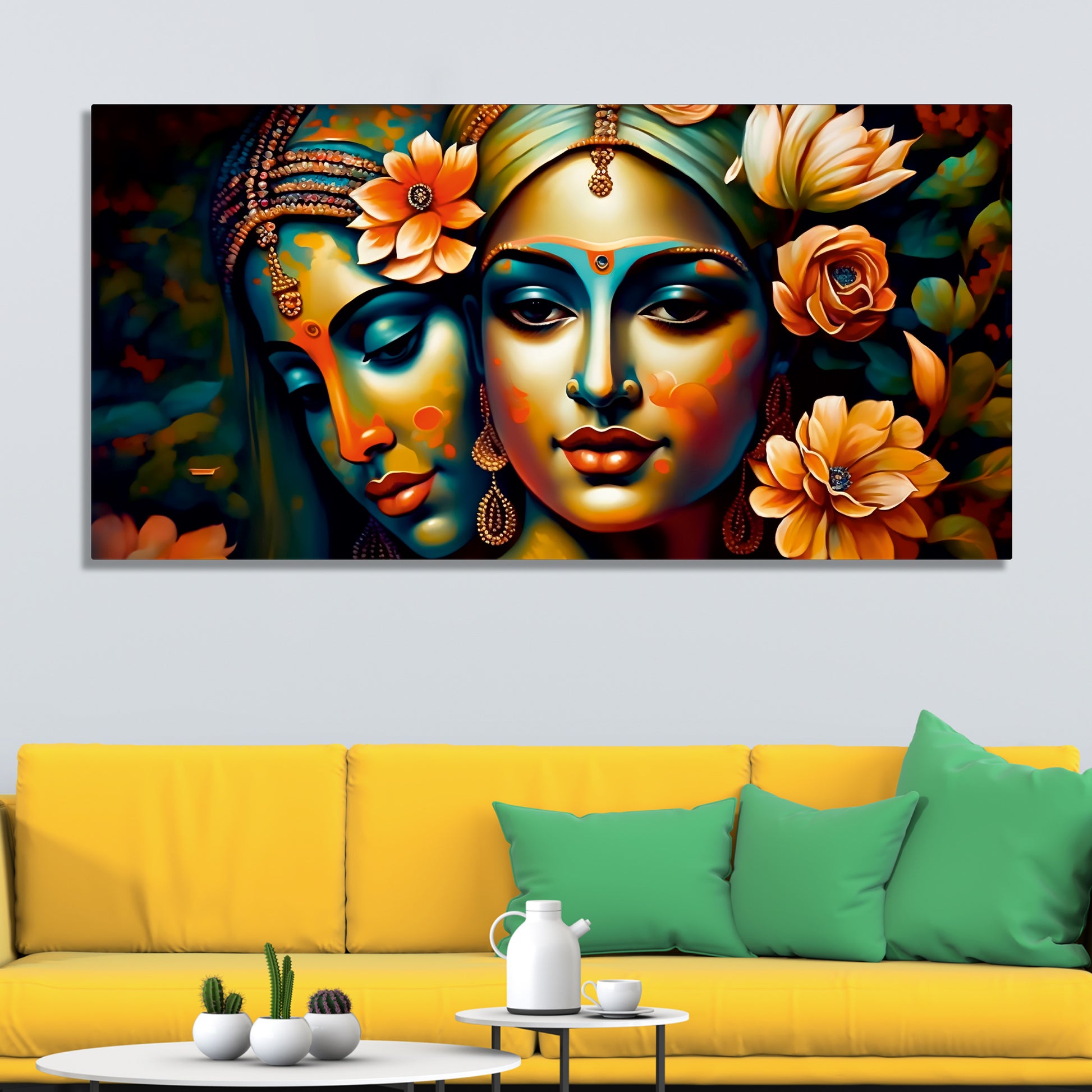 Lord Radha Krishna Face Artistic Art Canvas Wall Painting