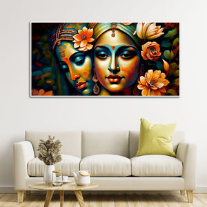 Lord Radha Krishna Face Artistic Art Canvas Wall Painting