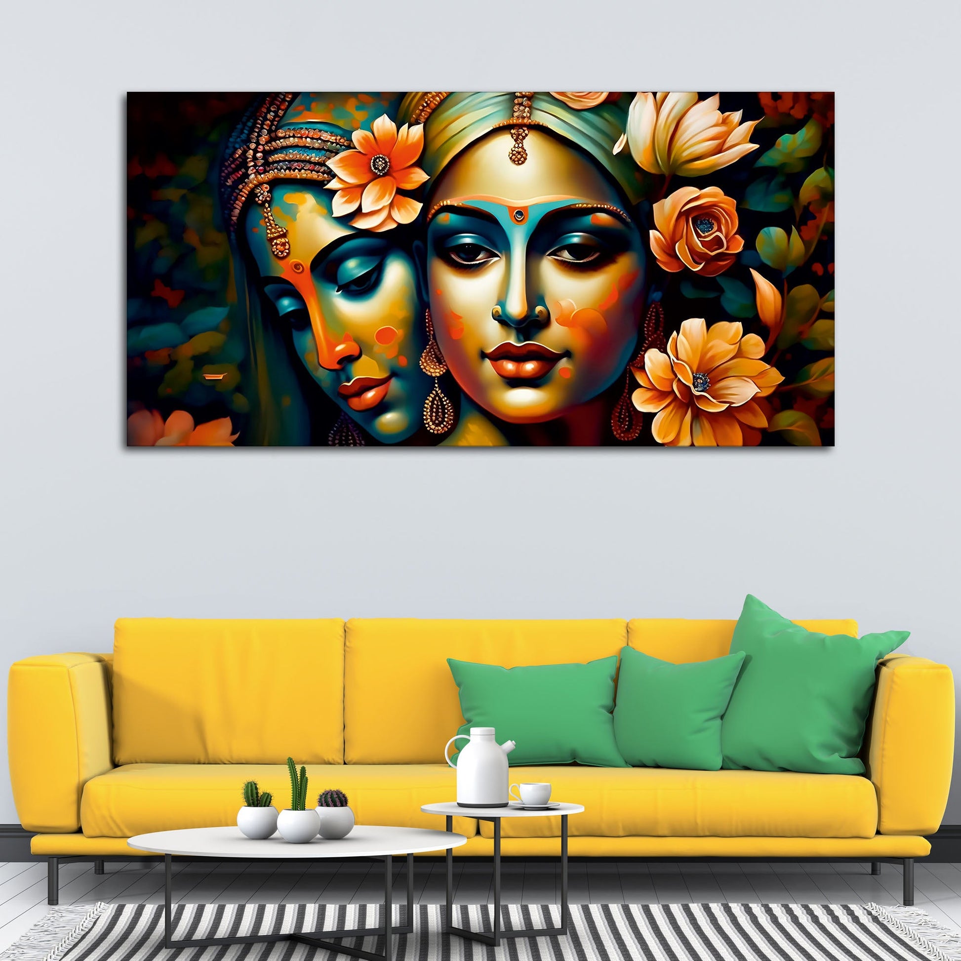 Lord Radha Krishna Face Artistic Art Canvas Wall Painting