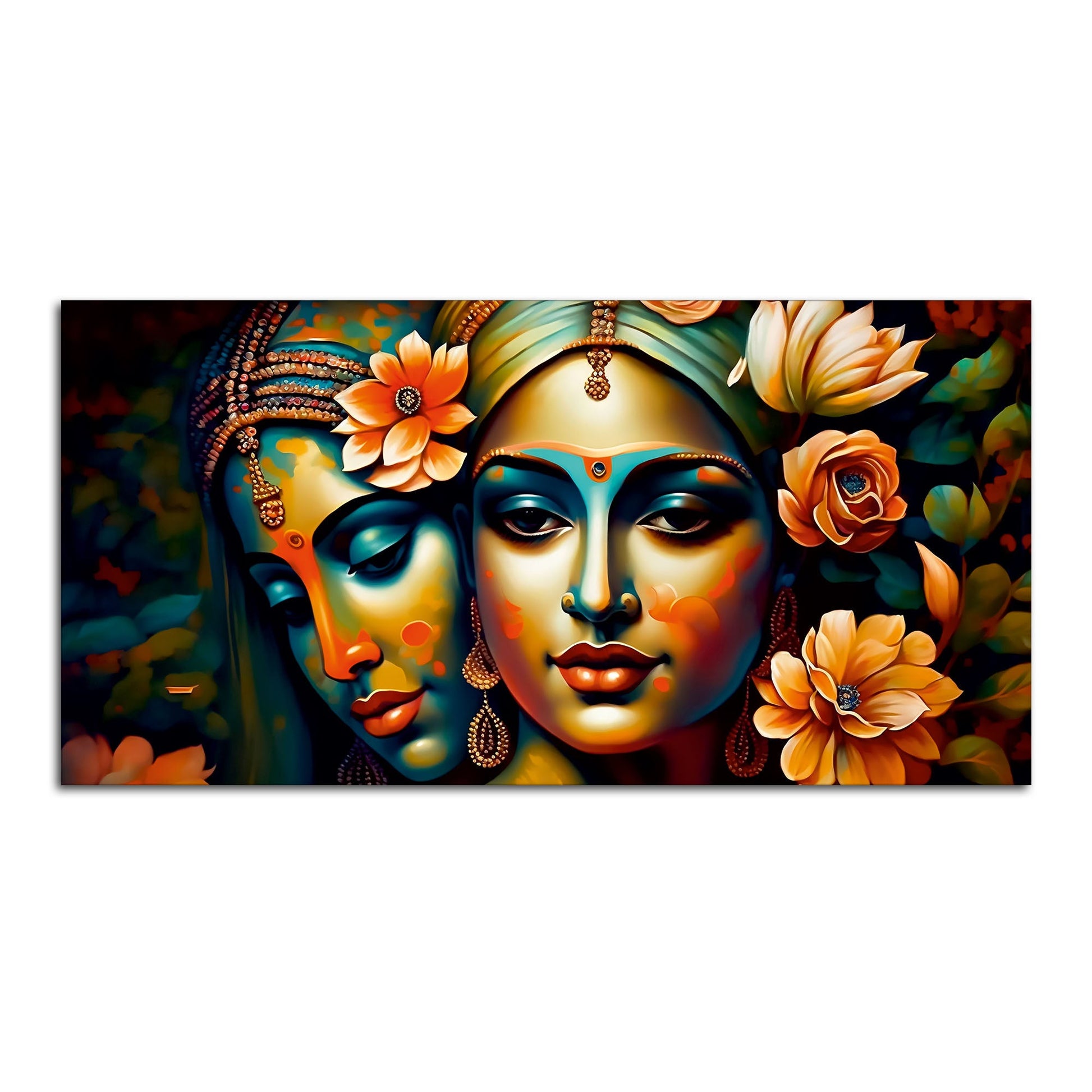 Lord Radha Krishna Face Artistic Art Canvas Wall Painting