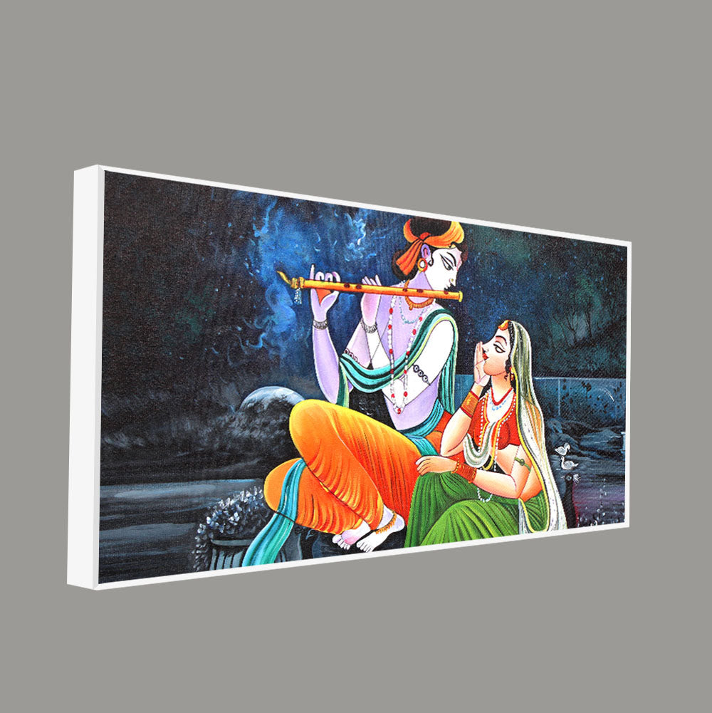 Lord Radha Krishna in Dark Forest Canvas Big Wall Painting Wall Art