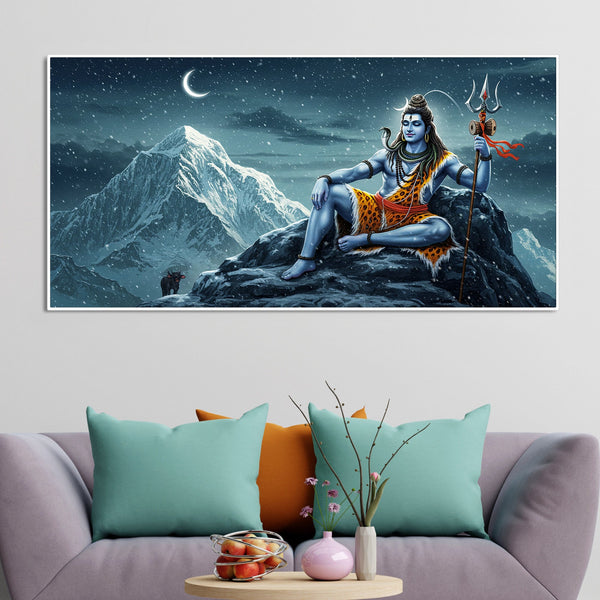 Lord Shiva in Himalayas Canvas Wooden Wall Painting
