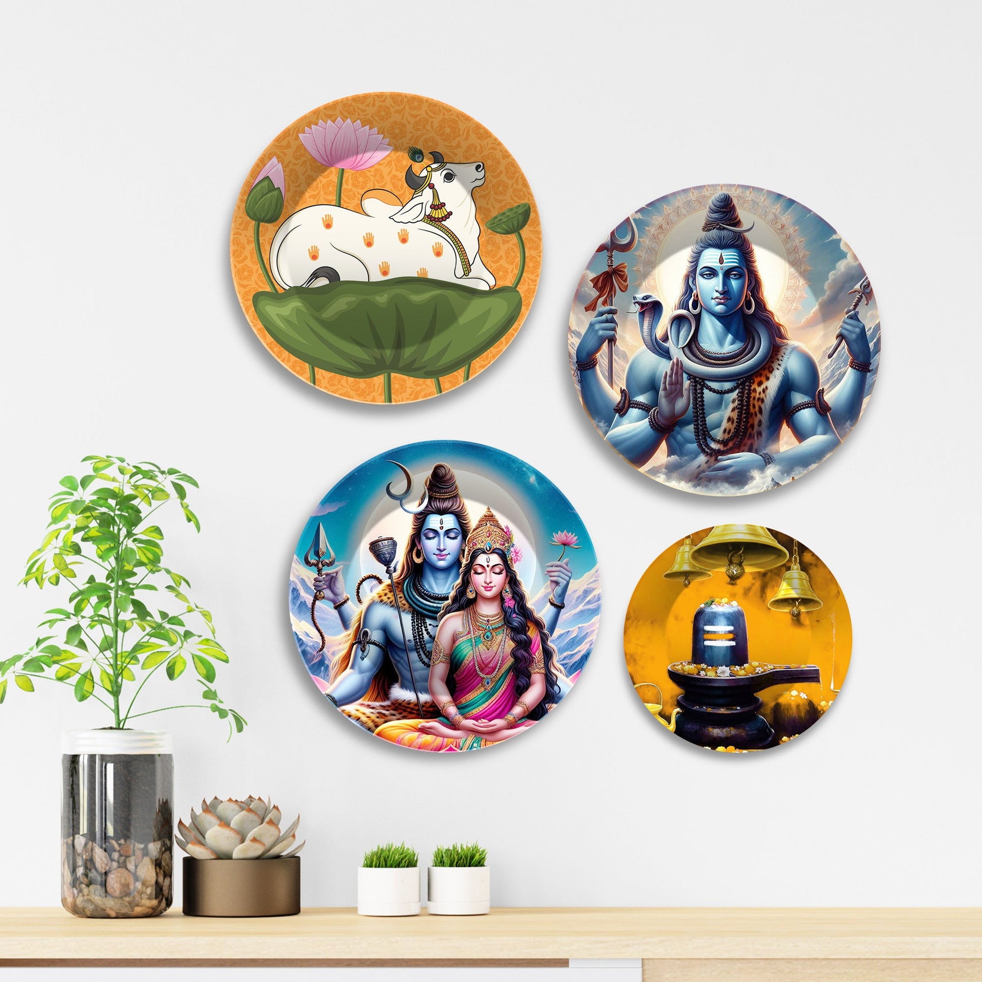 Lord Shiva with Parvati Premium Wall Plates Painting Set of Four