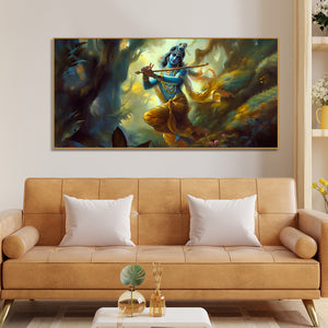 Lord Shri Krishna Playing with Flute Canvas Wall Painting