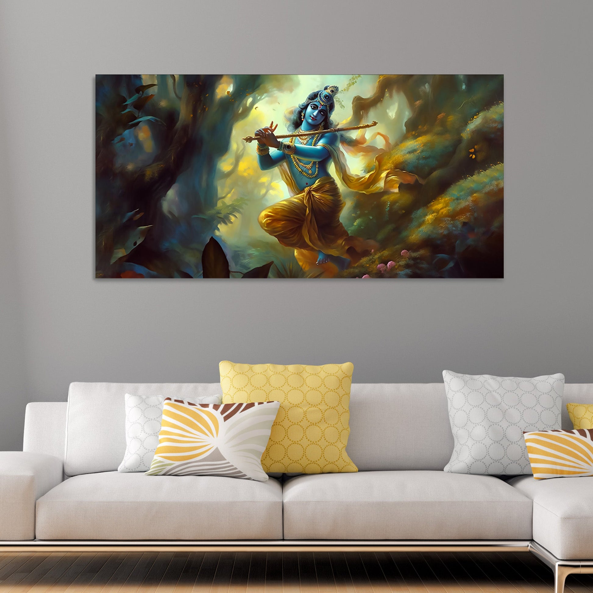 Lord Shri Krishna Playing with Flute Canvas Wall Painting