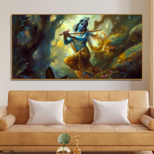 Lord Shri Krishna Playing with Flute Canvas Wall Painting