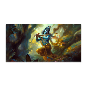 Lord Shri Krishna Playing with Flute Canvas Wall Painting