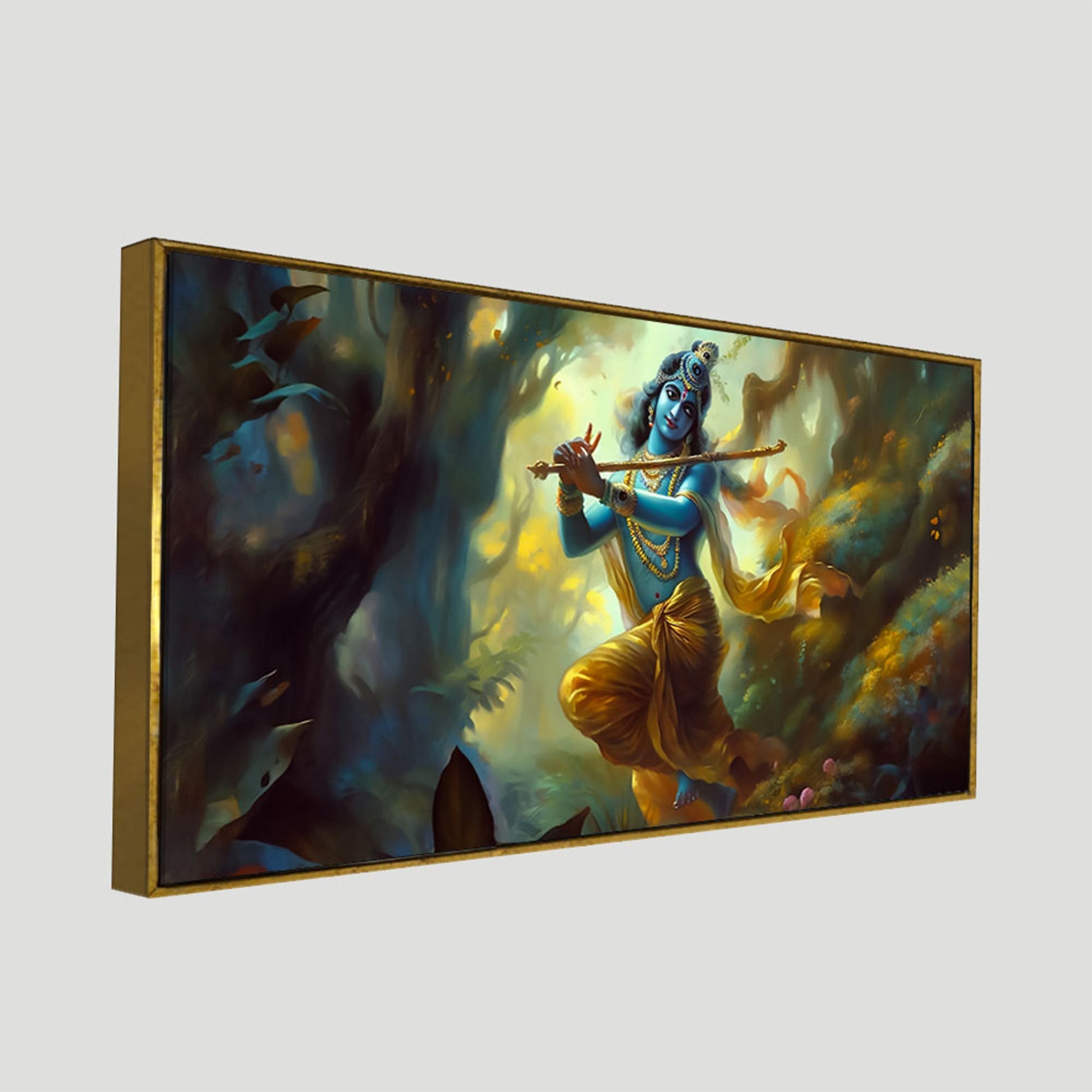 Lord Shri Krishna Playing with Flute Canvas Wall Painting