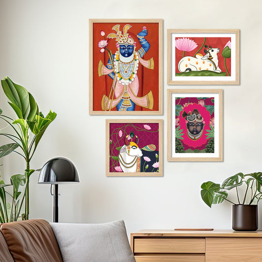 Lord Shrinathji Pichwai Wall Frame Set of Four