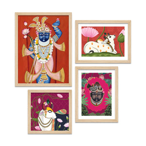 Lord Shrinathji Pichwai Wall Frame Set of Four