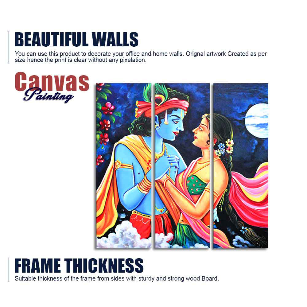 Love of Lord Radha Krishna Canvas Wall Painting Set of 3 Panel