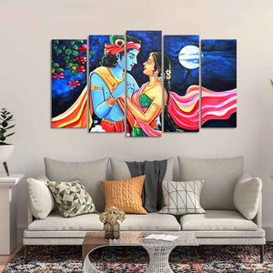 Love of Lord Radha Krishna Canvas Wall Painting Set of Five