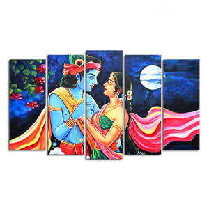 Love of Lord Radha Krishna Canvas Wall Painting Set of Five