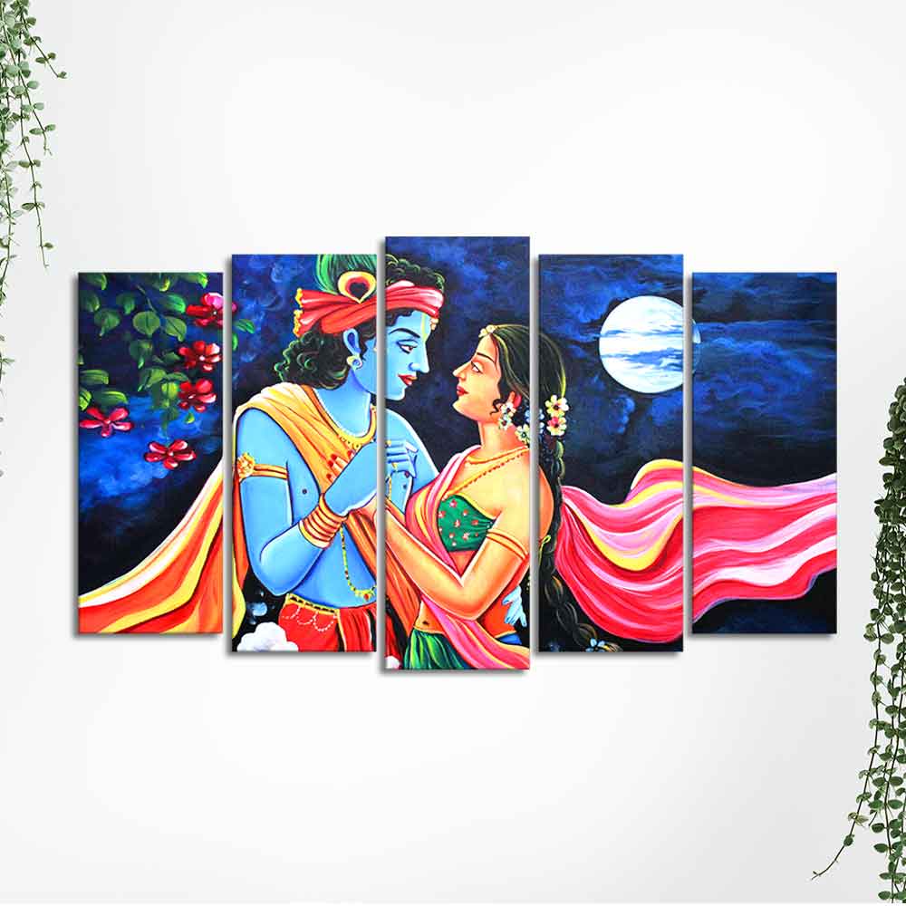 Love of Lord Radha Krishna Canvas Wall Painting Set of Five